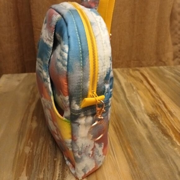 New Rainbow Clouds print Mini Backpack Sling Bag Pink Blue Green Zippered tote - Picture 6 of 8
